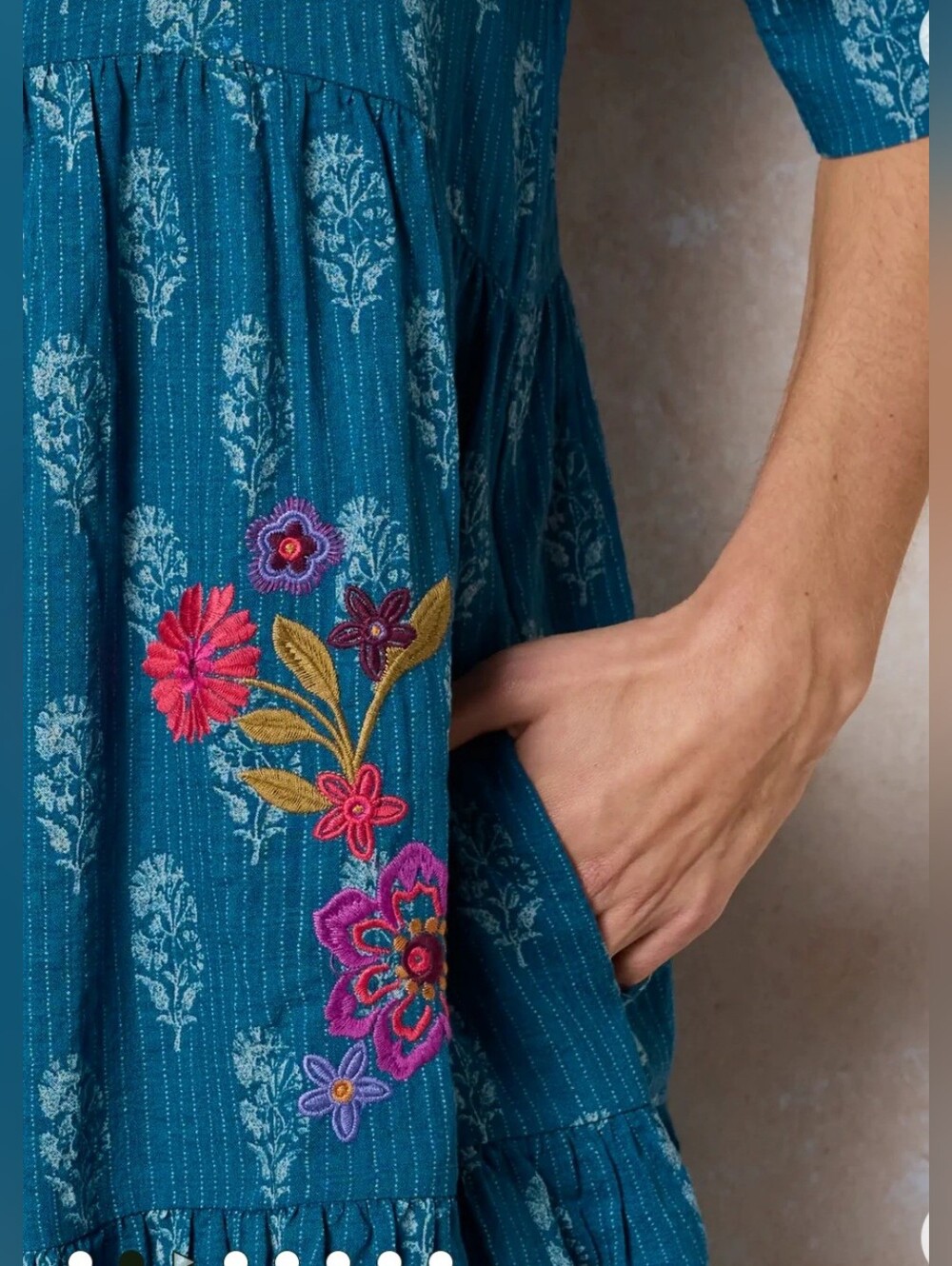 NATURAL LIFE Becca Teal Floral Embroidered Midi Dress - Picture 4 of 8